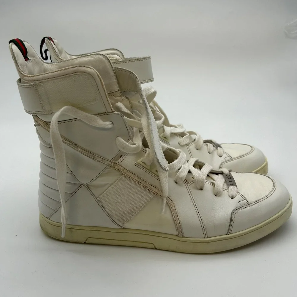 Gucci Sneakers Men's White Leather Waterproof Lace Up Ankle Athletic Shoes - 9